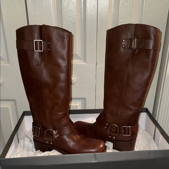 AREZZO Brown Leather Knee-High Boots - Picture 2 of 8
